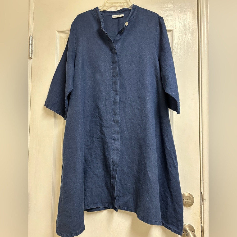 Bryn Walker Dress Linen Large Blue Long Shirt Tunic Pockets Made in USA Lagen - Picture 16 of 16